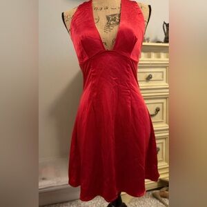 Brand New Red Satin Halter Cocktail Dress